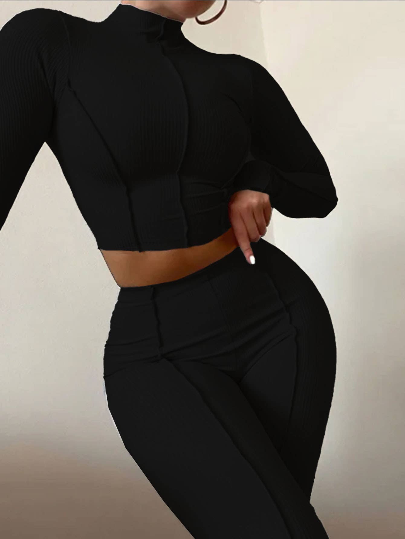 TIGHT WAIST FASHION SOLID COLOR TWO-PIECE SET