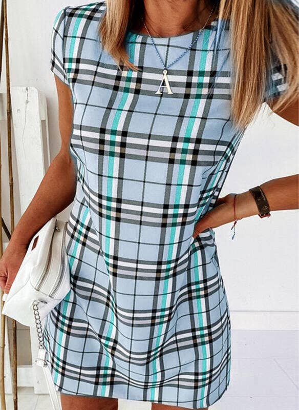 Plaid print slim-fit striped plaid dress