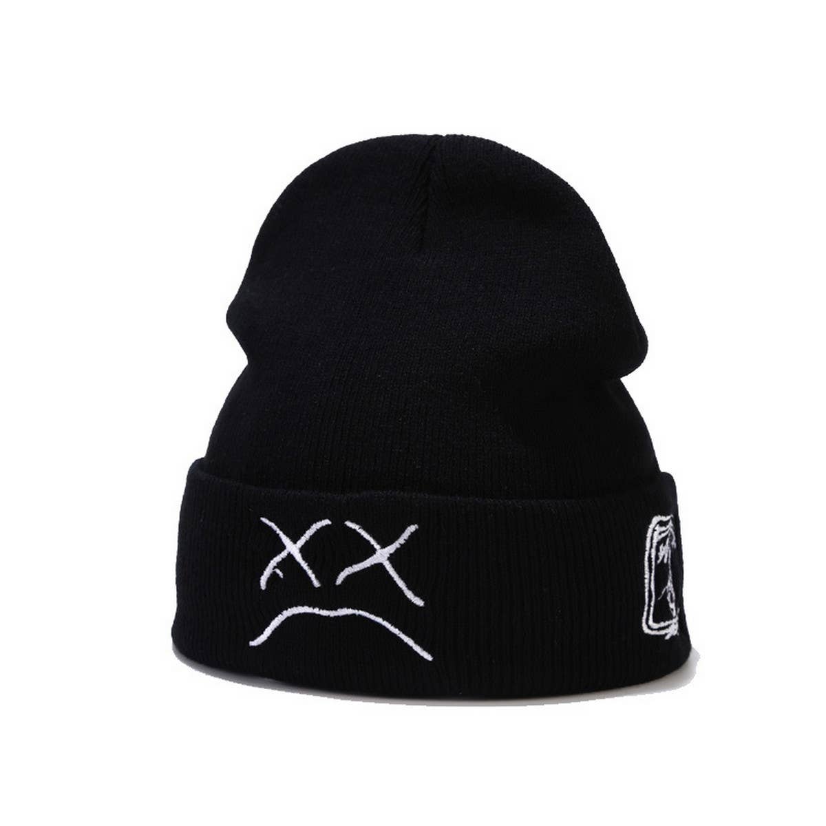 CRYING FACE EMBROIDERED KNITTED HAT_CWAH1583