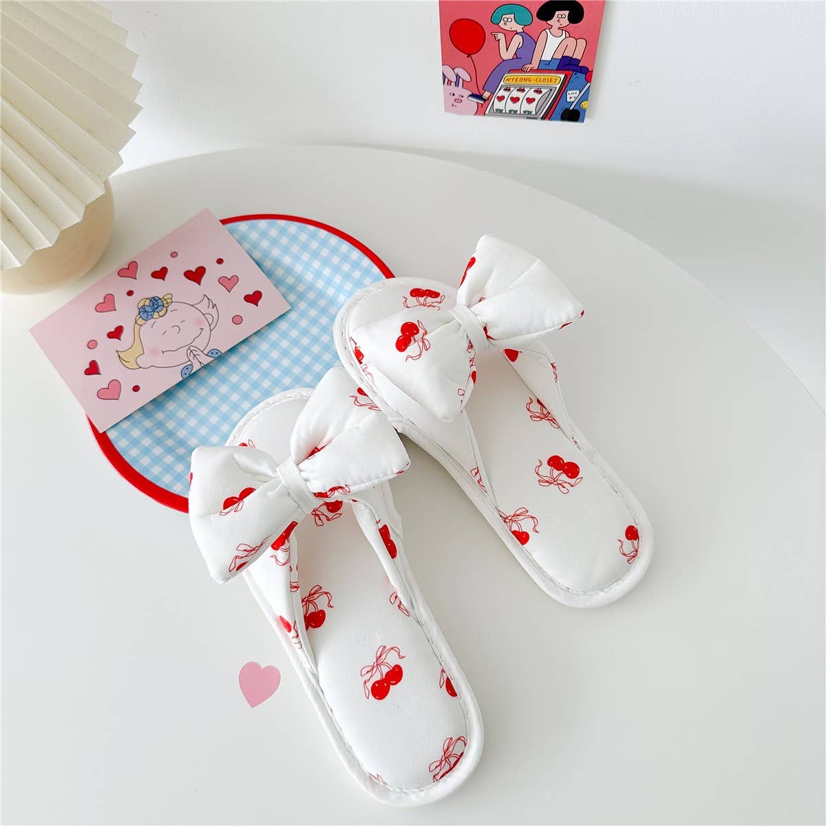 WOMEN'S NEW CHERRY PRINT BOWKNOT HOME SLIPPERS