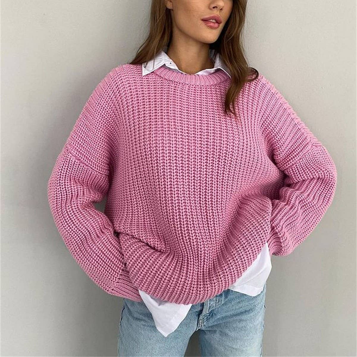 Women's Thick Solid Crewneck Knit Sweater