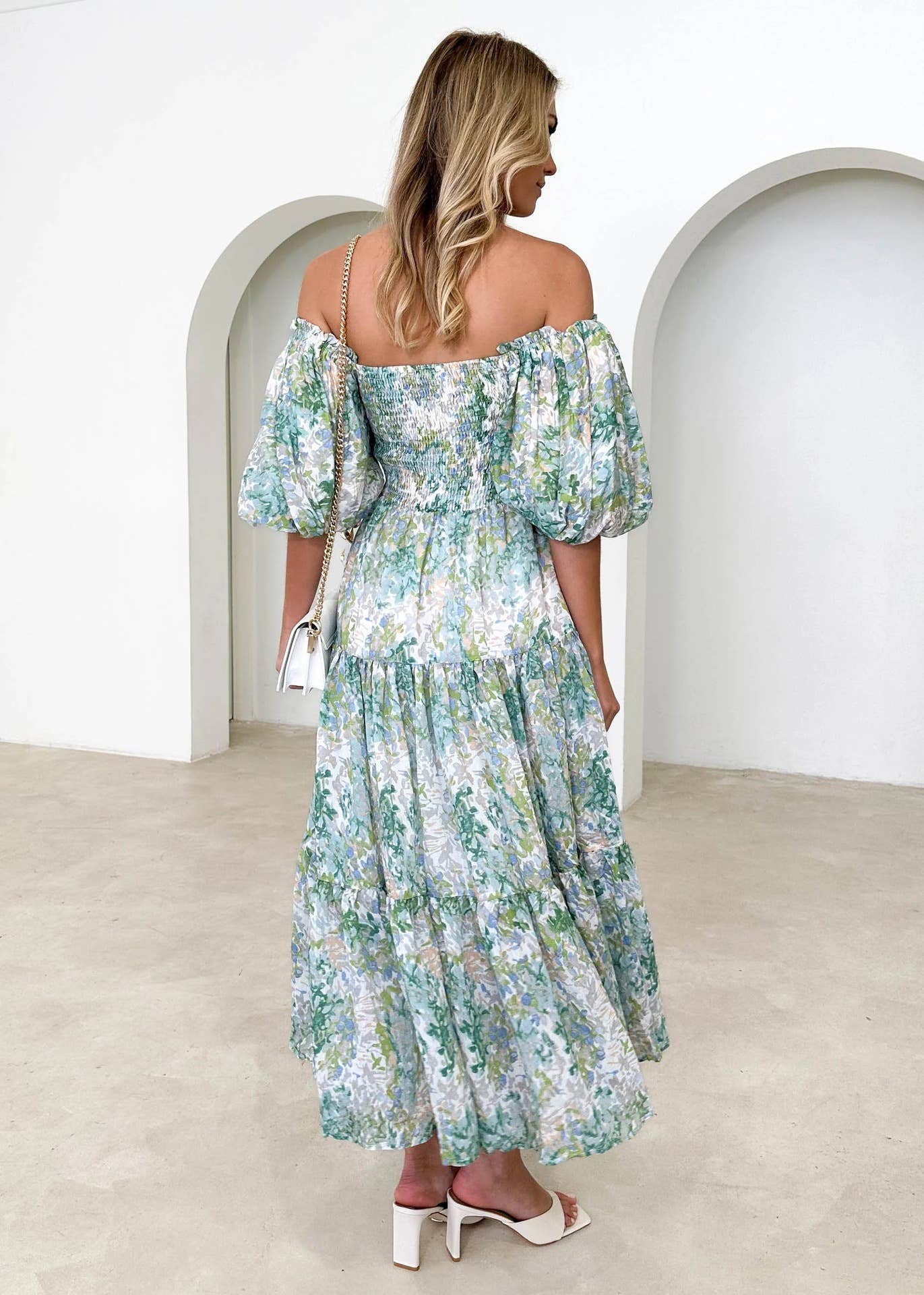 PRINT FRENCH CAKE DRESS WITH PUFF SLEEVES