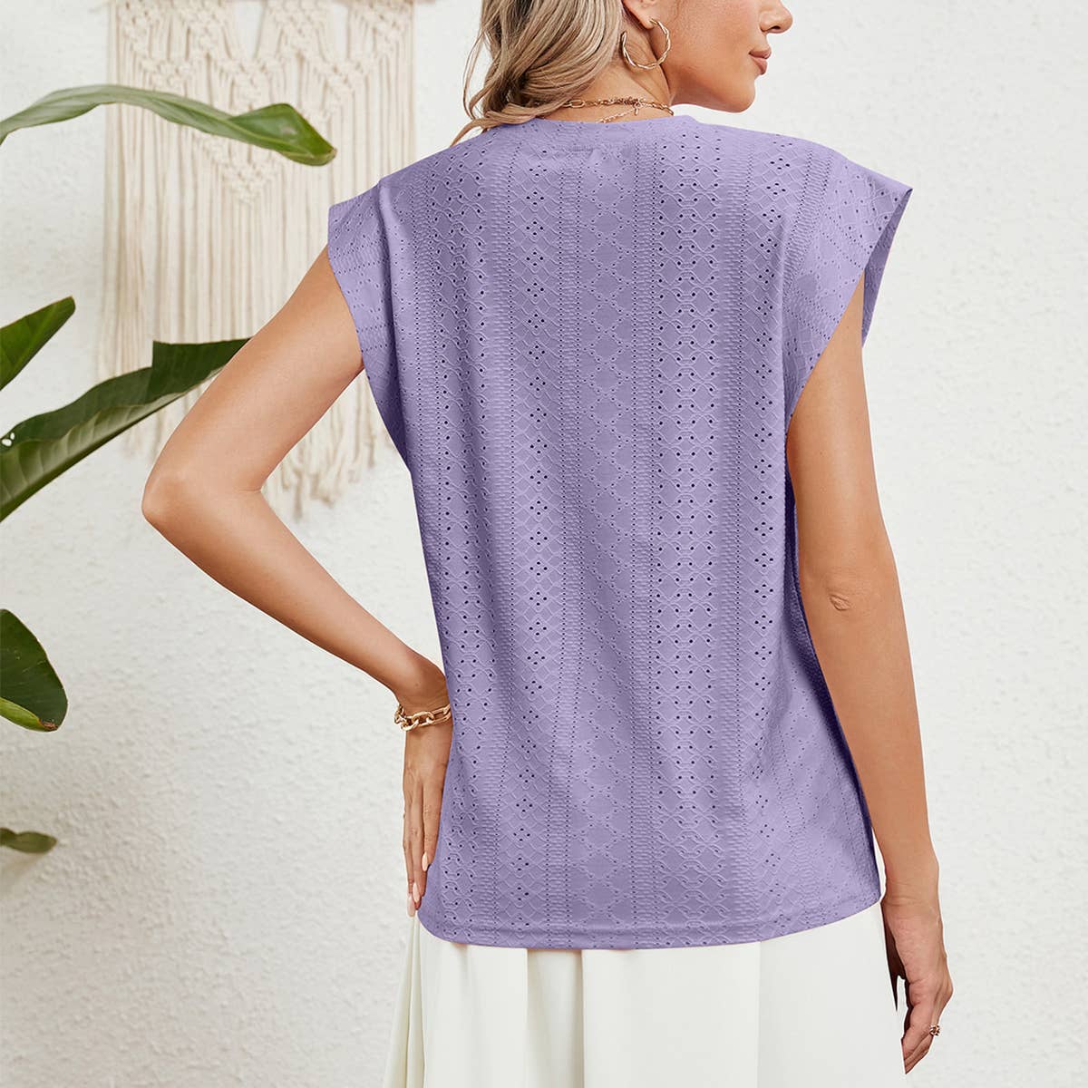 Solid color breathable shoulder top