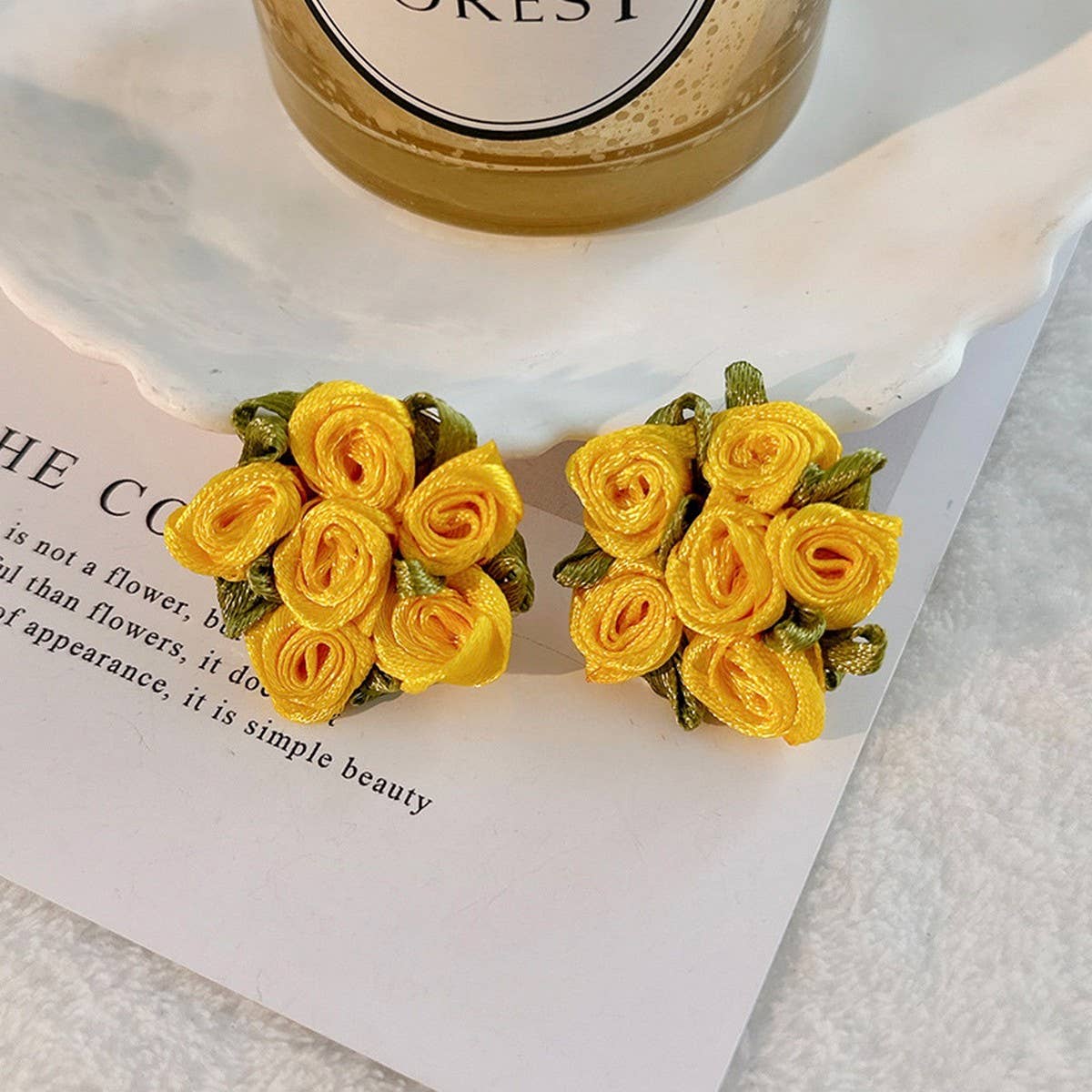 Handmade Rose Chic Fresh Fabric Stud Earrings