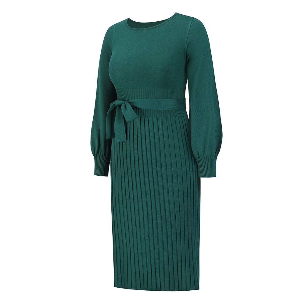 Fitted pleated mid-length knitted dress
