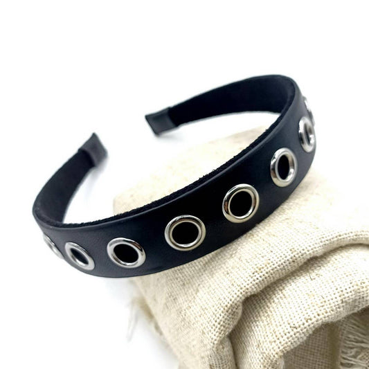 Elegant Punk Wide PU Headband with Large Studs