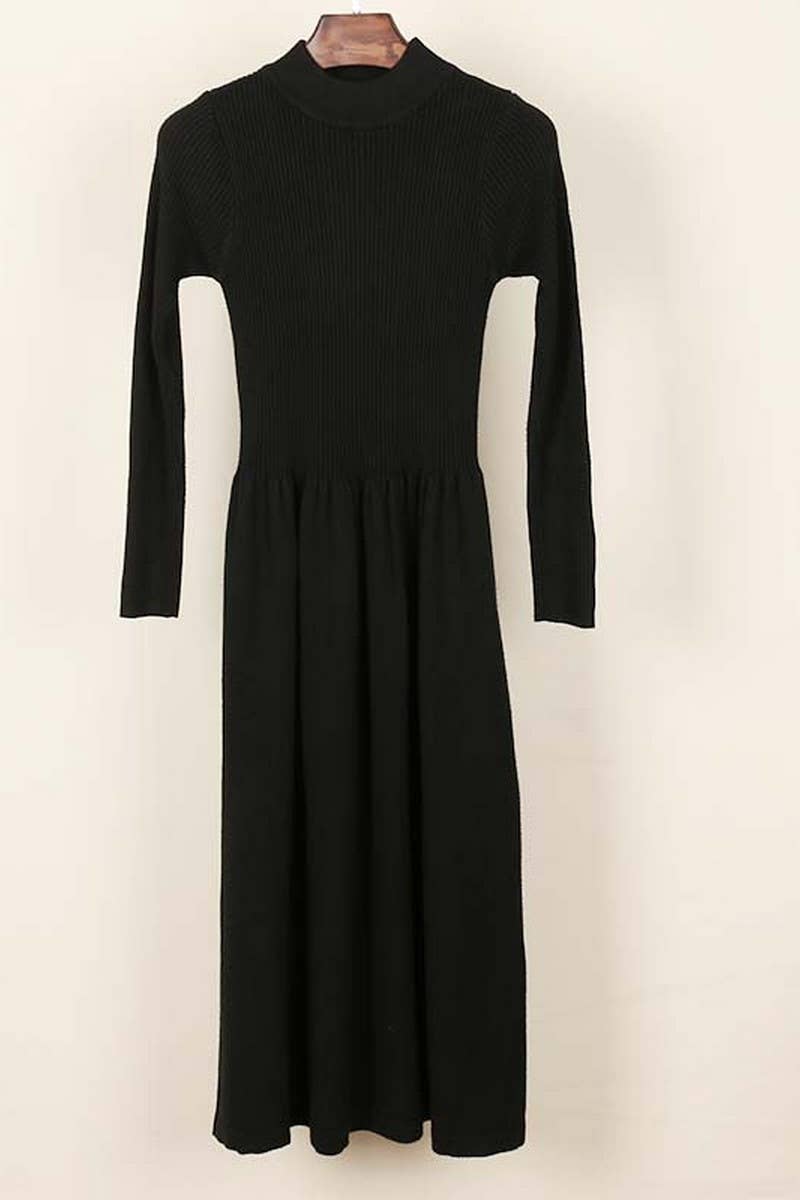 CWDMD4016_HALF TURTLENECK LONG SLEEVE WAIST KNITTED DRESS
