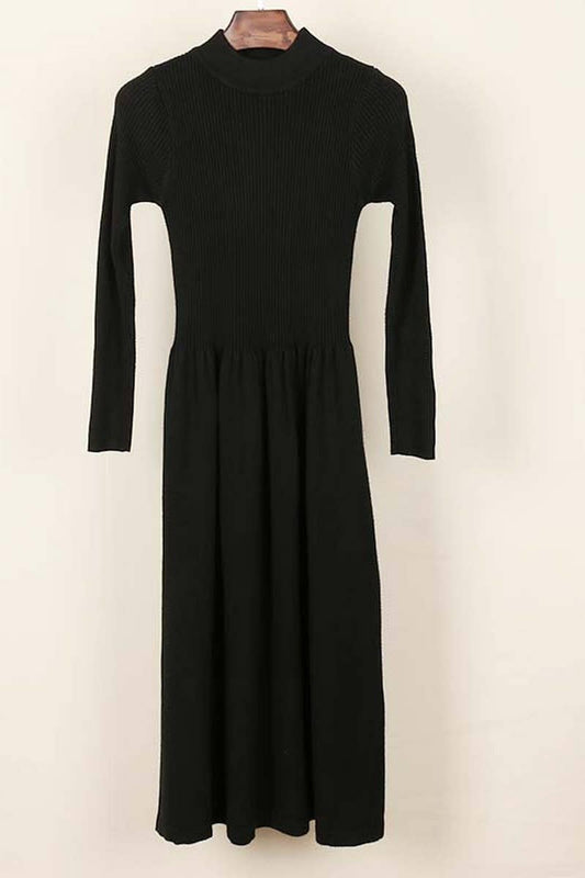 CWDMD4016_HALF TURTLENECK LONG SLEEVE WAIST KNITTED DRESS