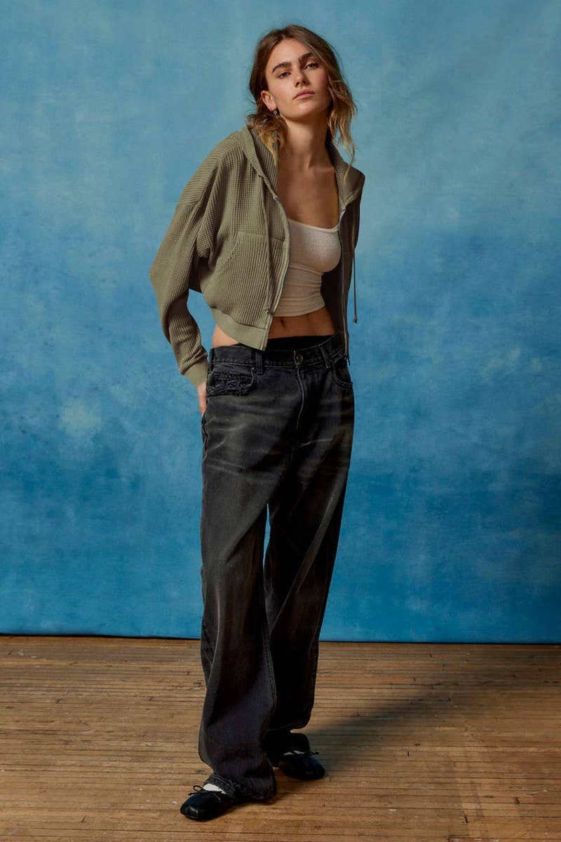 ZIPPER  CARDIGAN  LONG-SLEEVED FALLOW HOODIE_CWOHOL0508