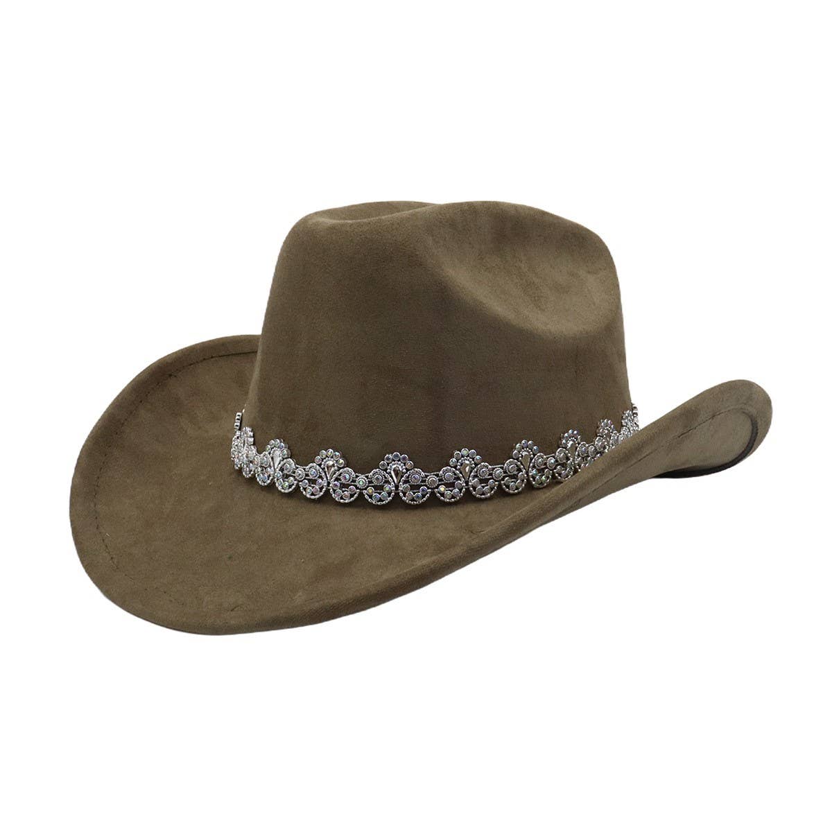 Suede Cowboy Fedora Hat Ethnic Western Style_CWAH04484