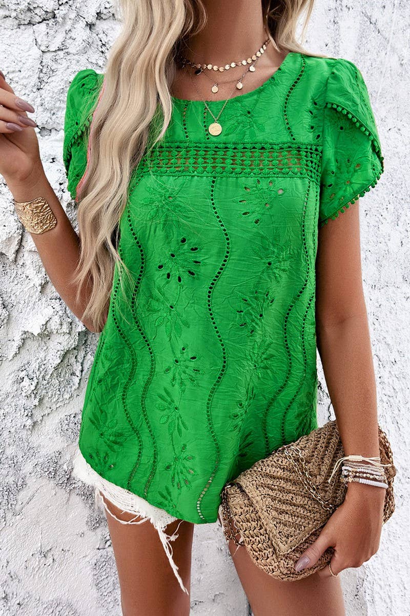 TEMPERAMENT CASUAL JACQUARD SHORT SLEEVE TOP_CWTSTS0321