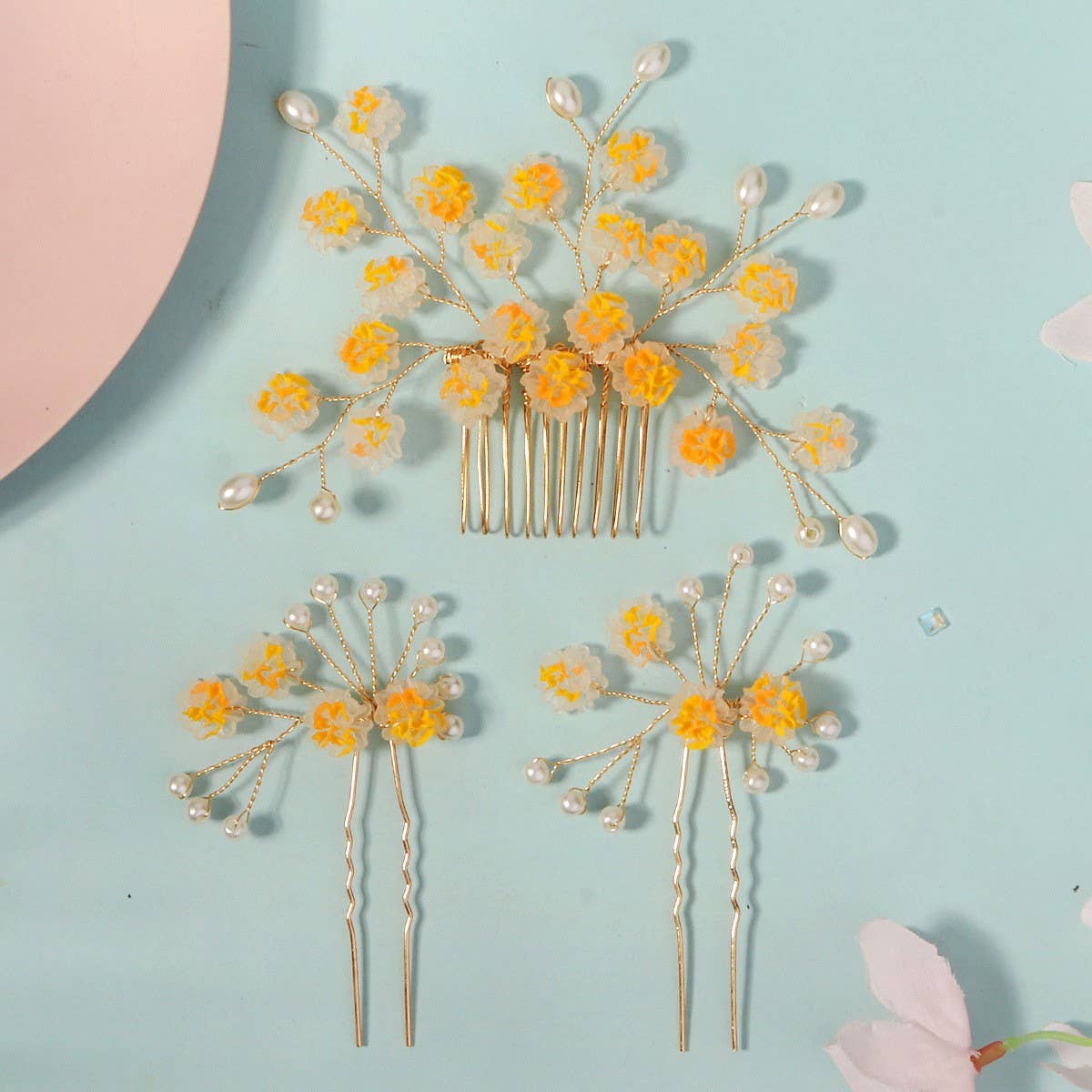 NEW YELLOW FLOWER BRIDAL HAIR ACCESSORIES_CWAHA2796