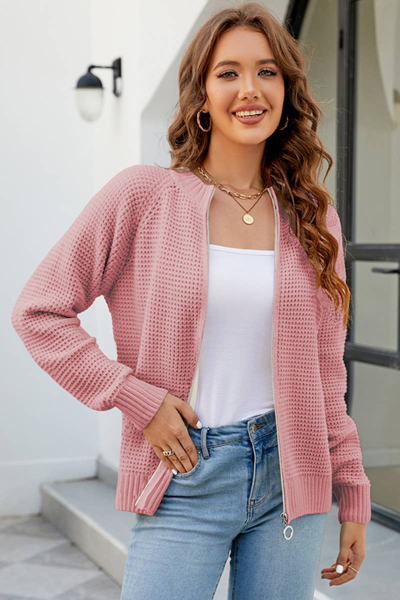 CWOCAL352  Casual Zip-Up Long Sleeve Cardigan
