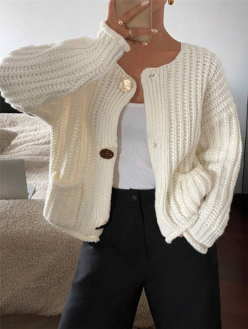 Three button long sleeve French cardigan