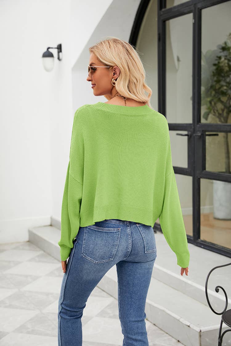 SOLID COLOR TEMPERAMENT V-NECK SWEATER CARDIGAN