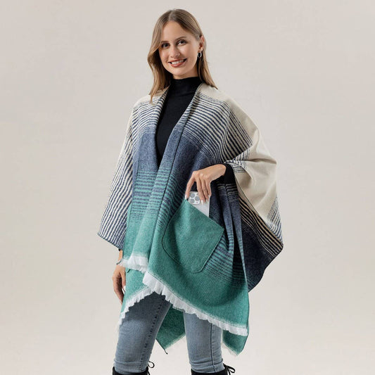 FASHIONABLE SHAWL IMITATION CASHMERE SLIT CAPE