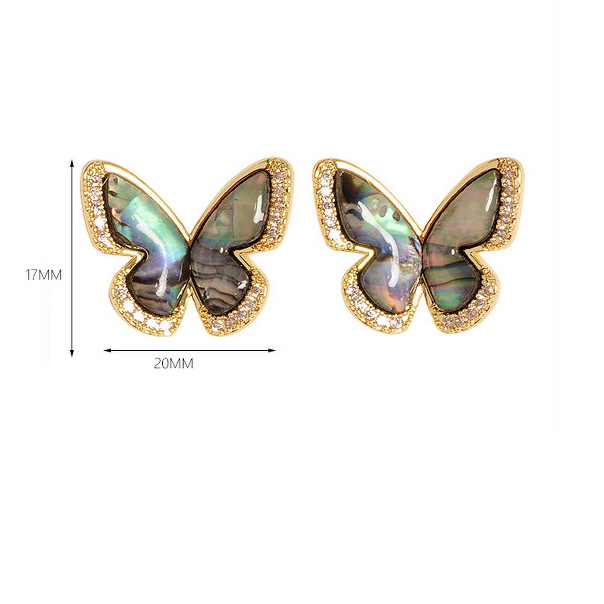 NATURAL ABALONE BUTTERFLY DIAMOND ZIRCON EARRINGS