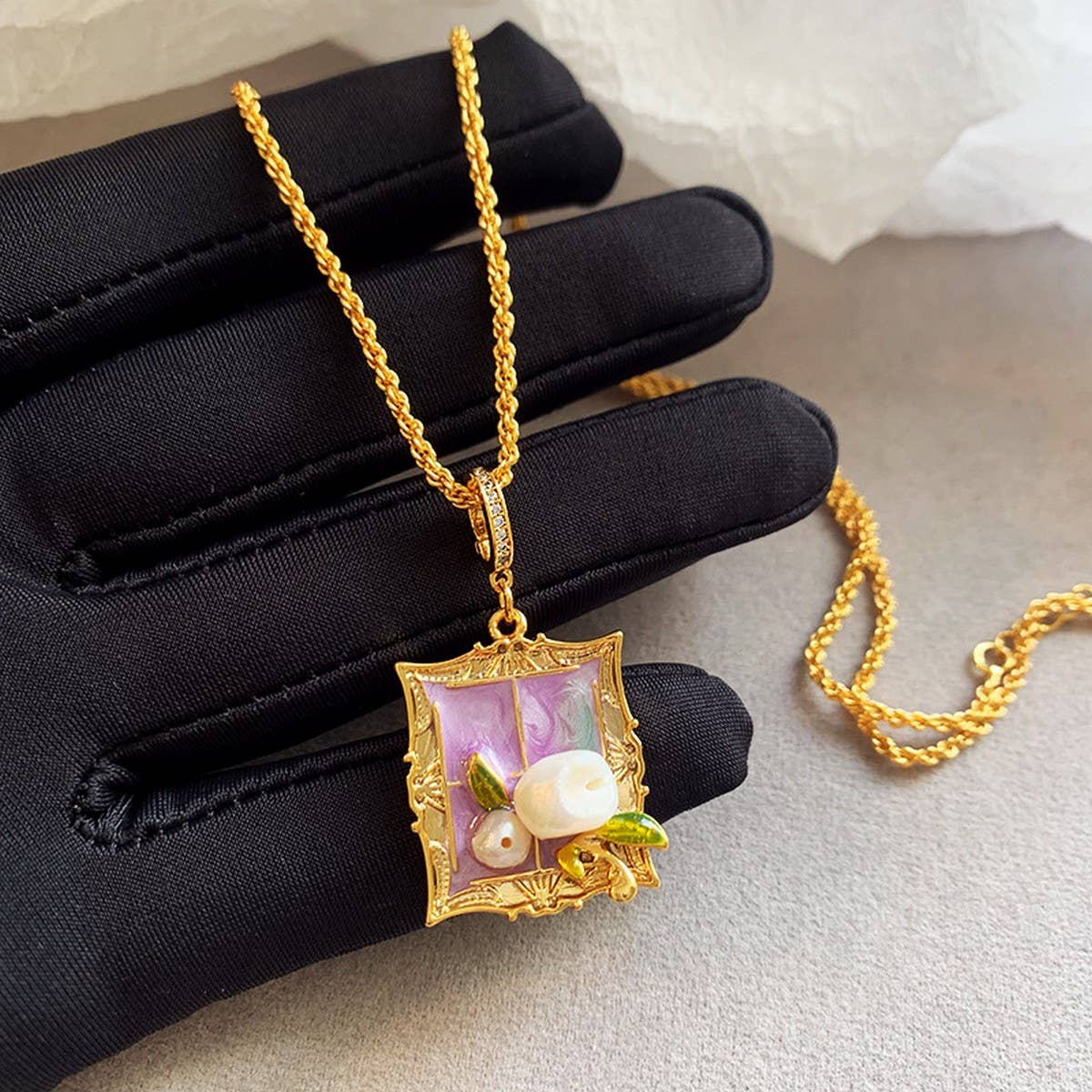 MONET GARDEN OIL PAINTING STYLE FASHION NECKLACE