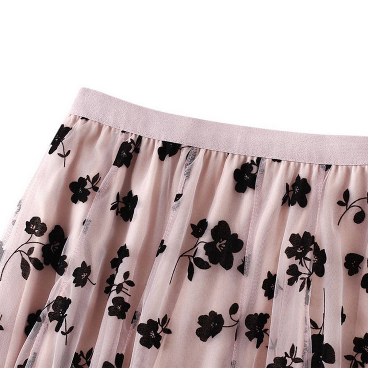 Flocked Tulle Pleated Slim Fit Midi Skirt