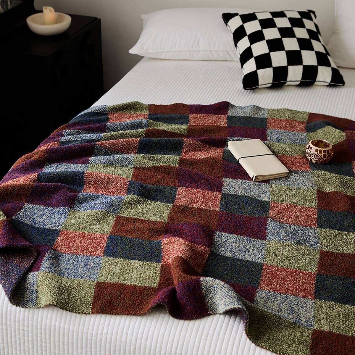NEW RETRO PLAID VELVET KNITTED THROW BLANKET