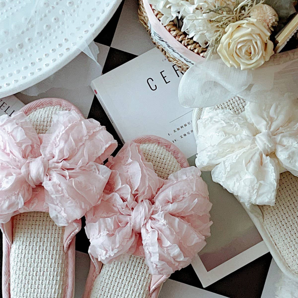 NEW RETRO SWEET BIG BOW SOFT BOTTOM SLIPPERS