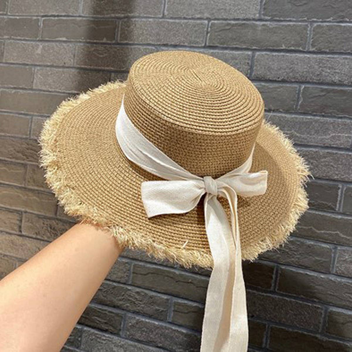 Summer Literary Bow Flat Top Sun Hat_CWAH3392