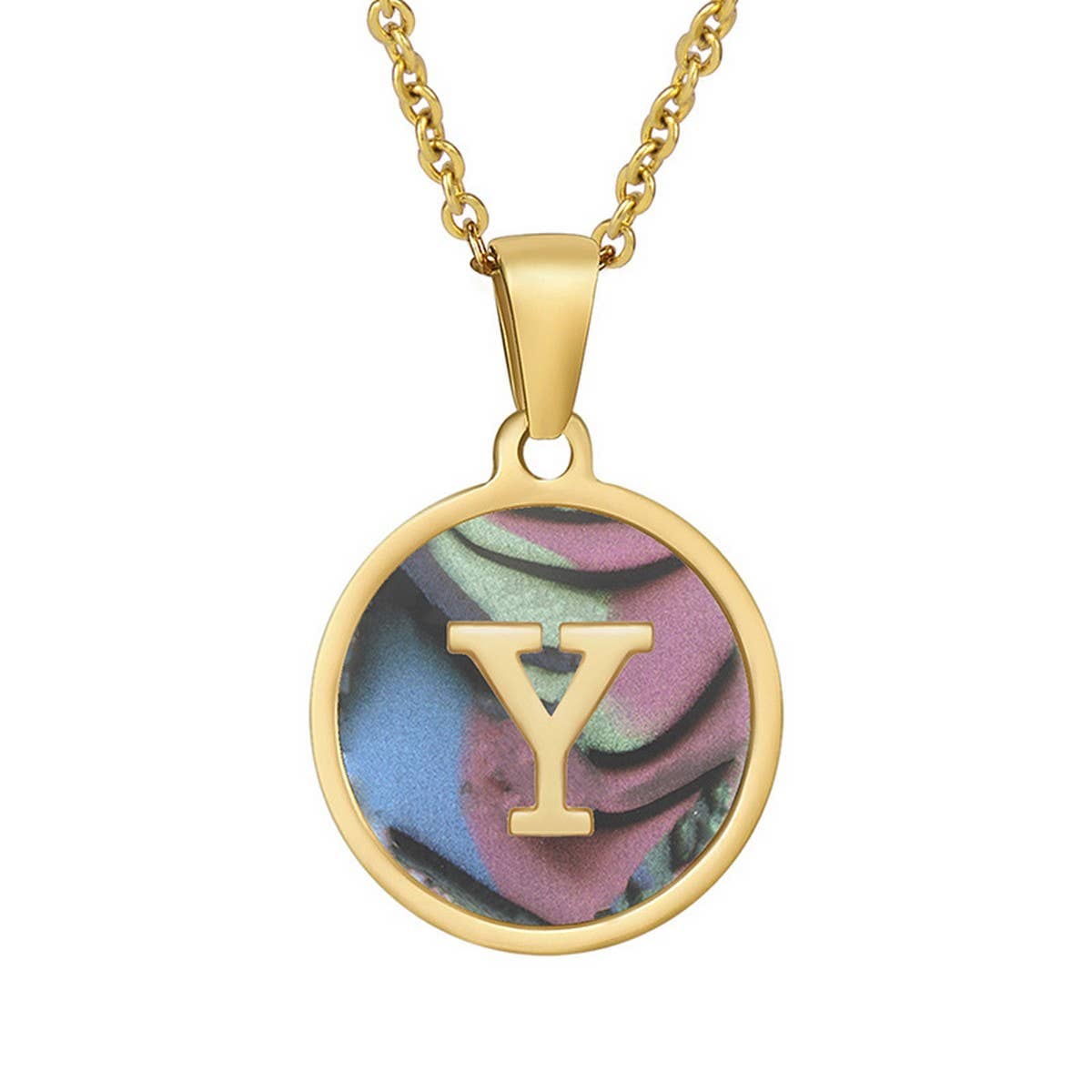 CIRCULAR SHELL ENGLISH LETTER PENDANT NECKLACE