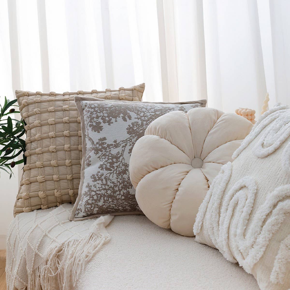 Cream Sofa Cushion Cover for Living Room & Bedroom