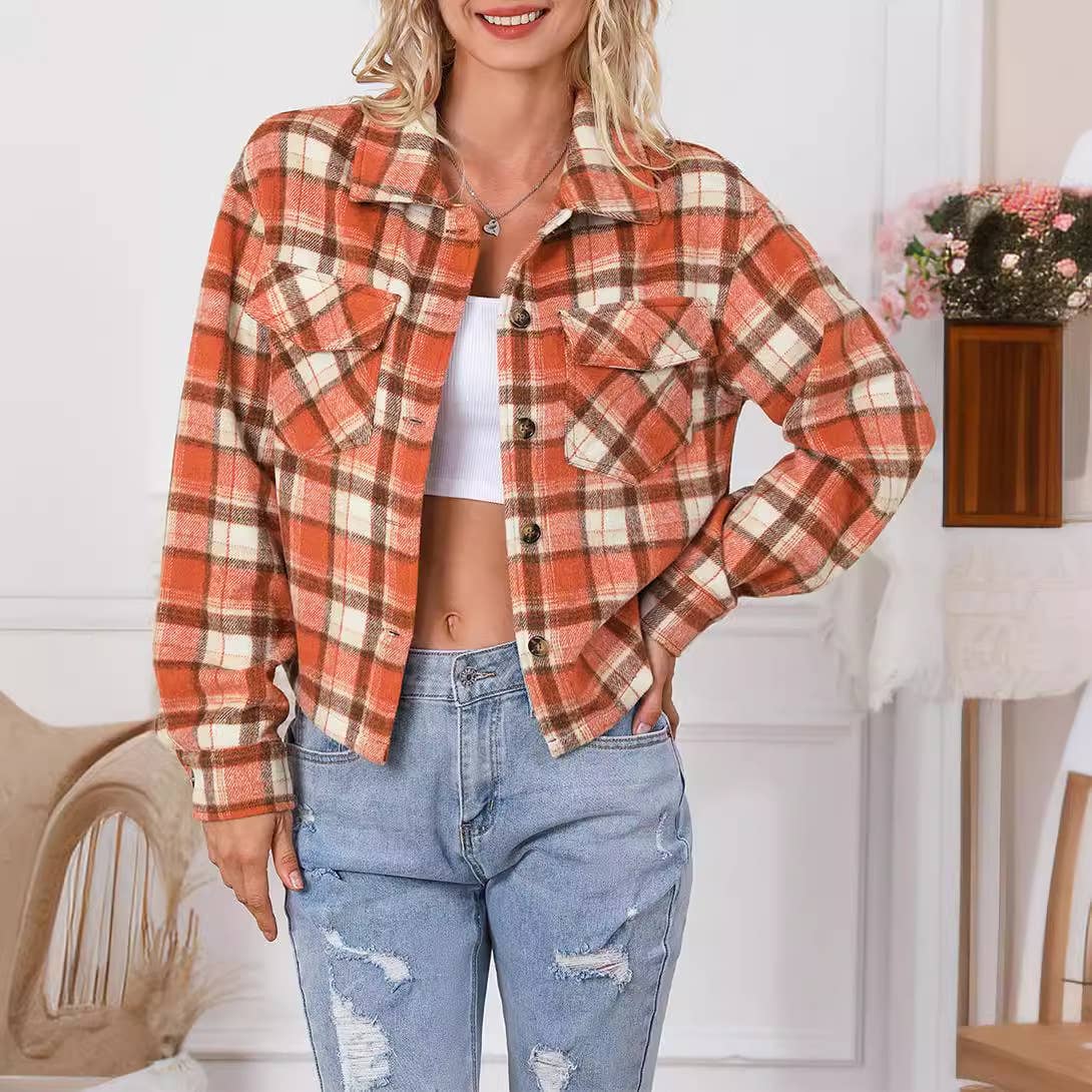 STYLISH PLAID LAPEL SINGLE-BREASTED JACKET