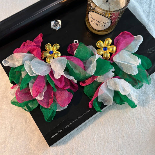 Handmade Floral Tassel Earrings Statement Drop
