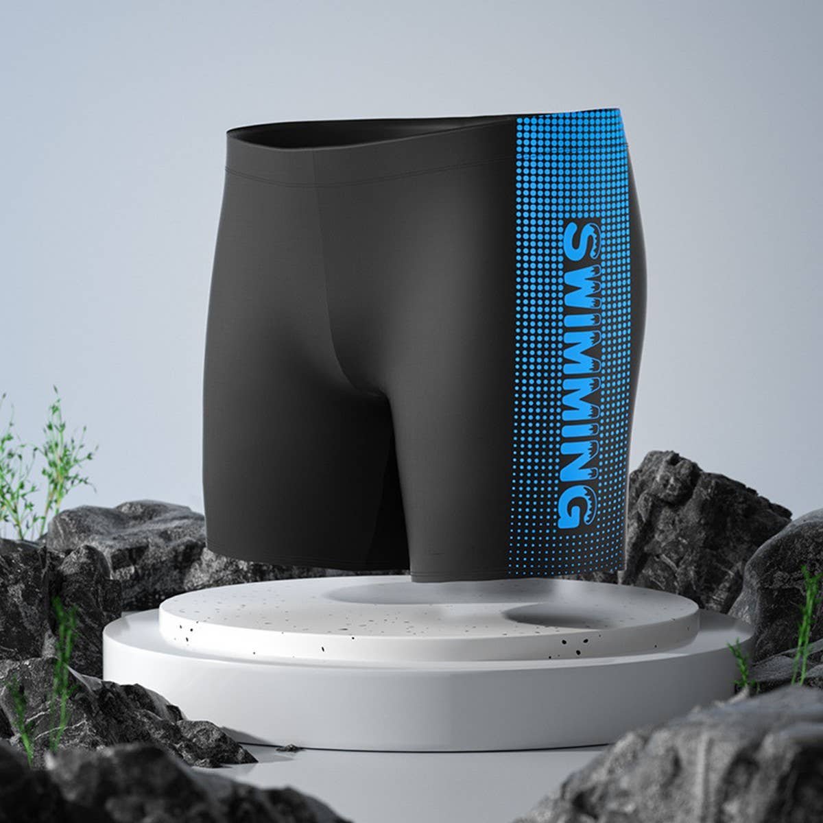 Men's Plus Size High Waist Swim Trunks -Modest Fit