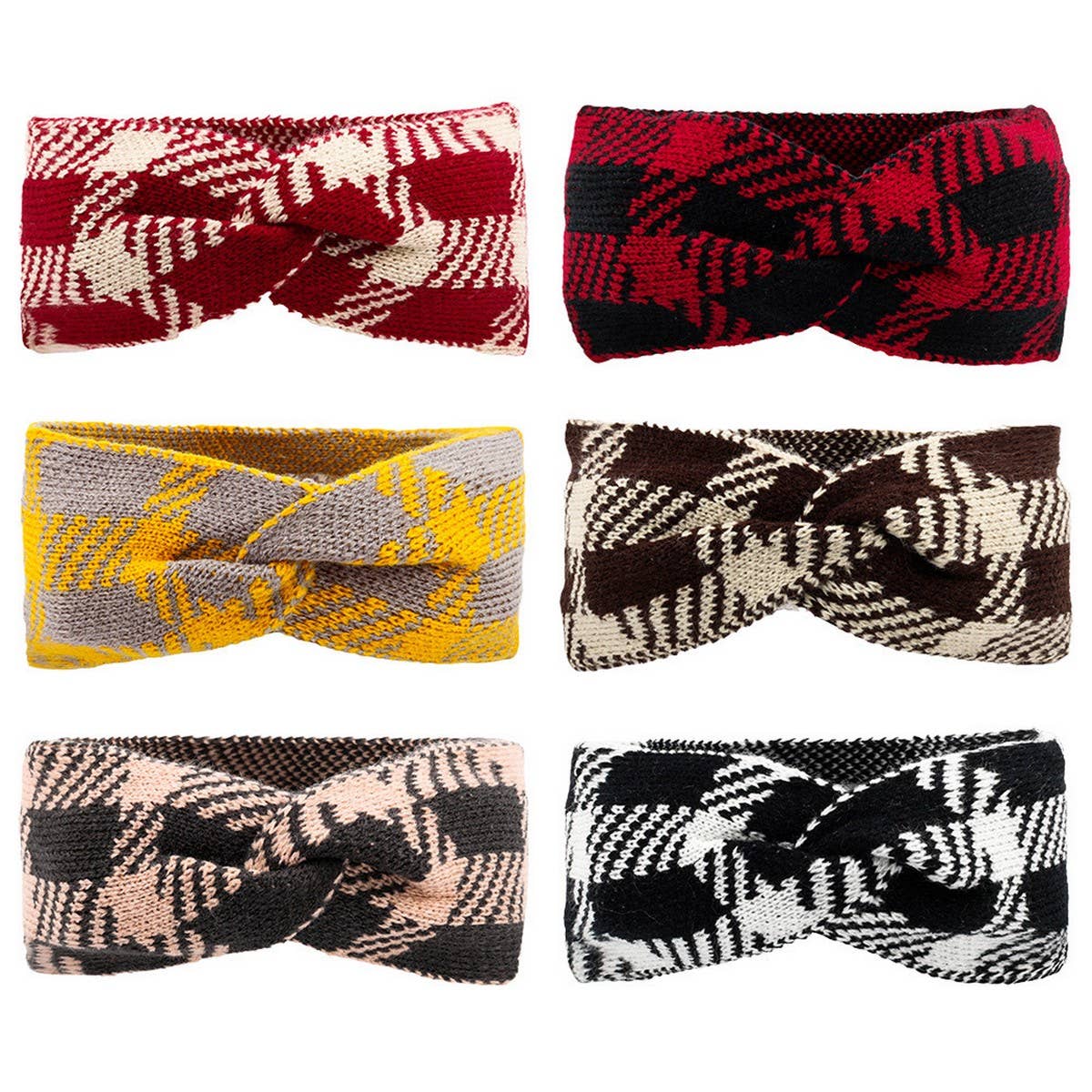 CWAHA07208_ WOMEN PLAID KNIT BOW HEADBAND EAR FOR WOMEN