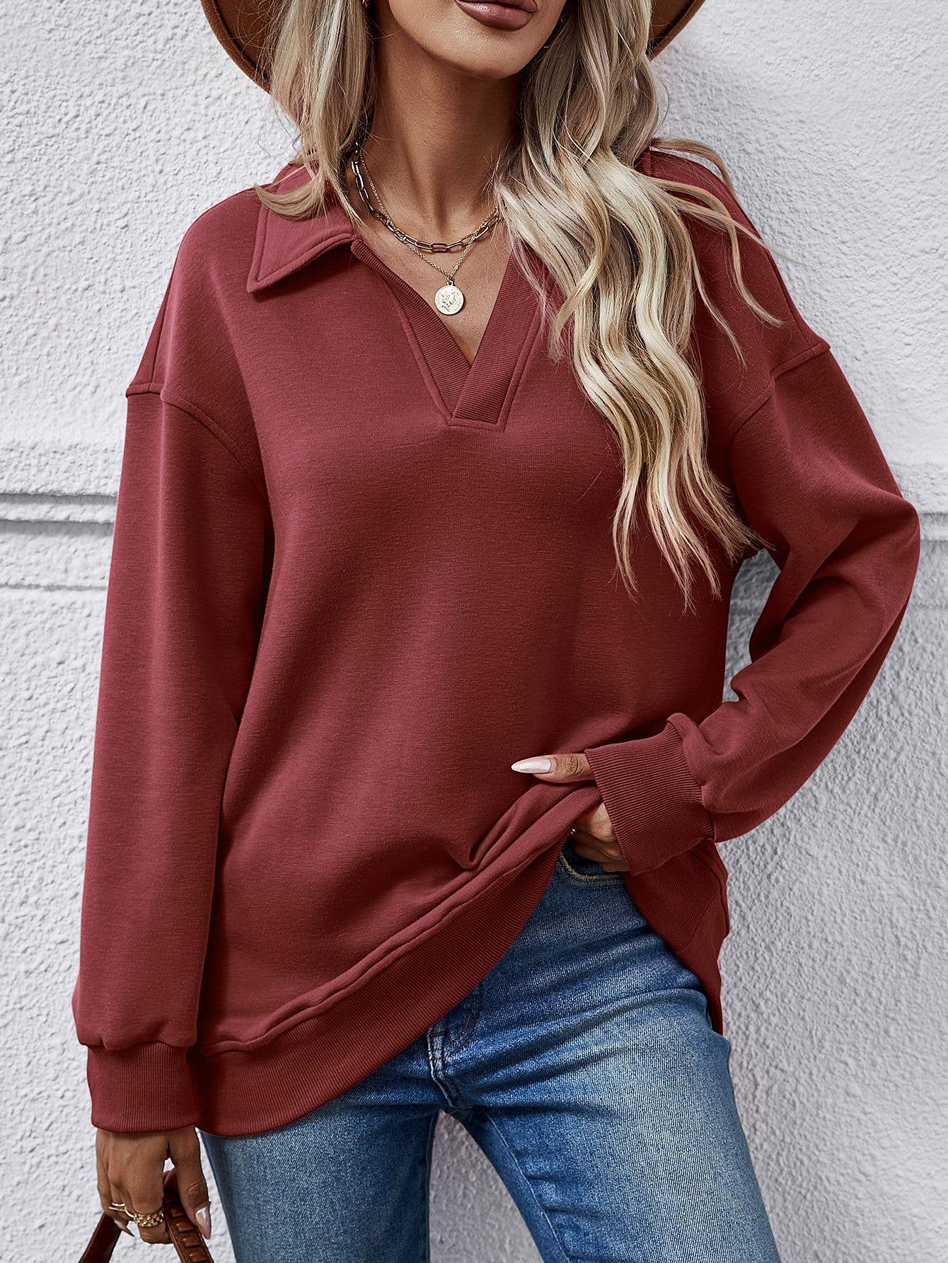 LAPEL LONG SLEEVE SOLID COLOR LOOSE FLEECE HOODIE