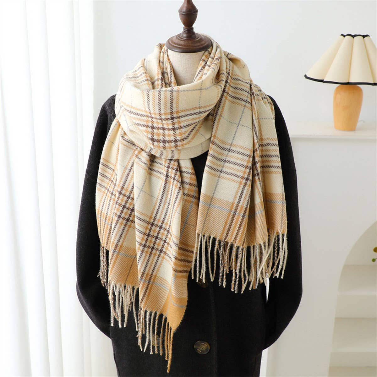 Cozy Plaid Tassel Scarf Fall Winter Wrap for Women