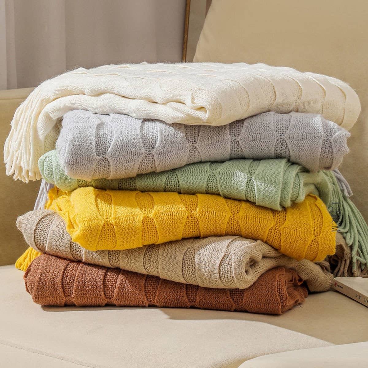 KNITTED THIN TASSEL SOFA BLANKET BED END BLANKET