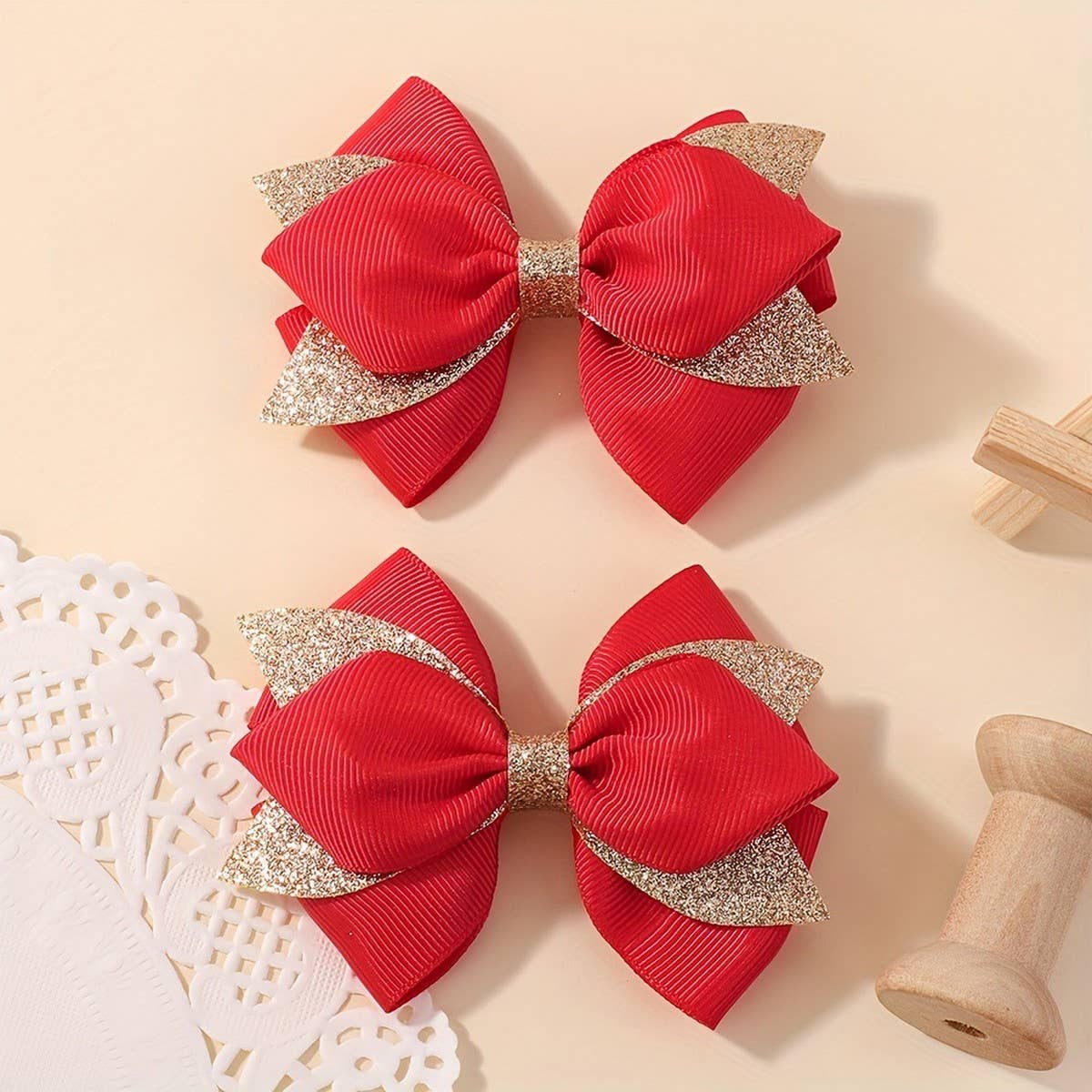 Glitter Bow Hair Clip Set for Girls Party Wear