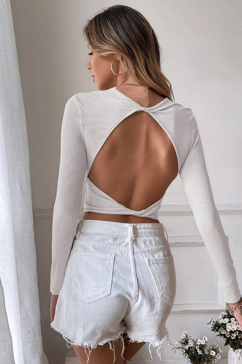 SEXY HALTER BACK SLIM KNIT LONG SLEEVE T SHIRT_CWTSTL1094