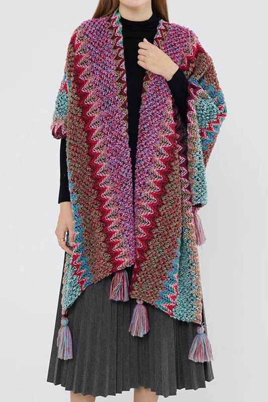 Vintage cashmere knitted jacquard shawl
