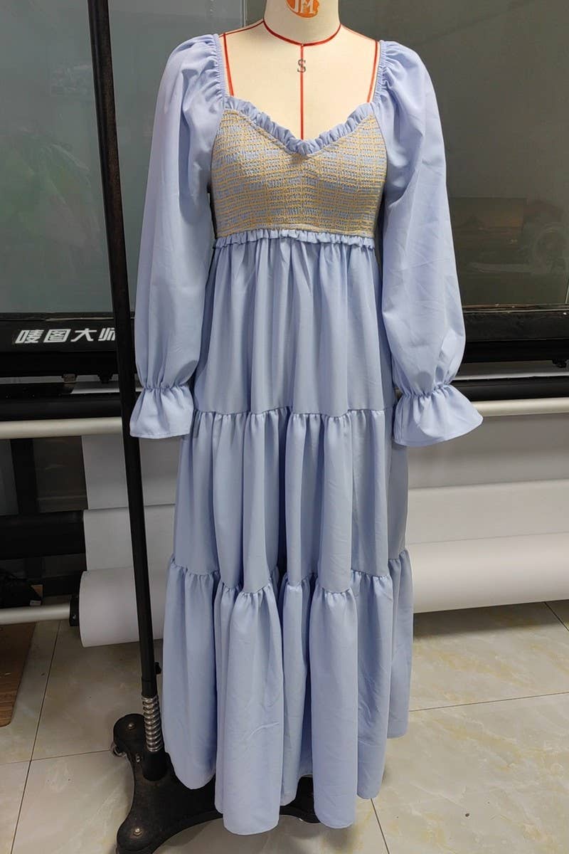 CWDMD5709_LONG SLEEVE RUCHED RUFFLE TIERED MAXI DRESS