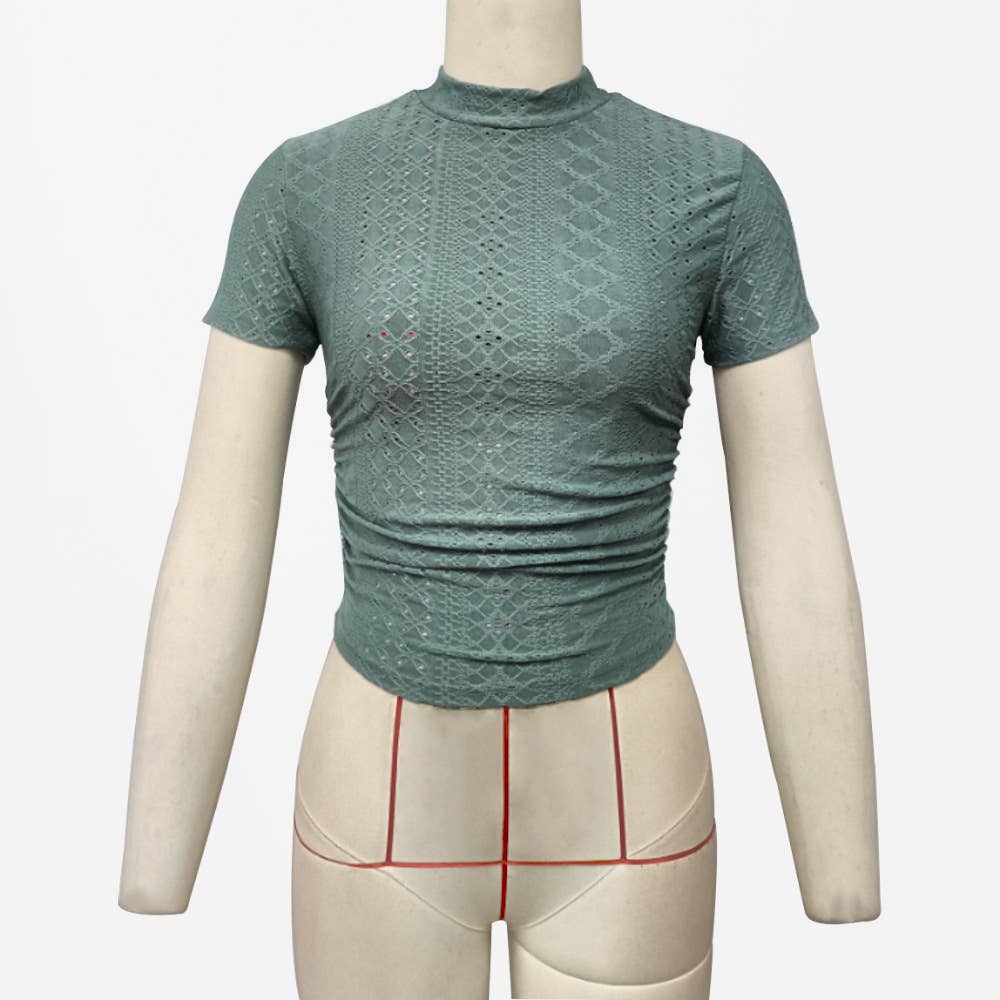 Thin hollow slim half-neck short-sleeved T-shirt