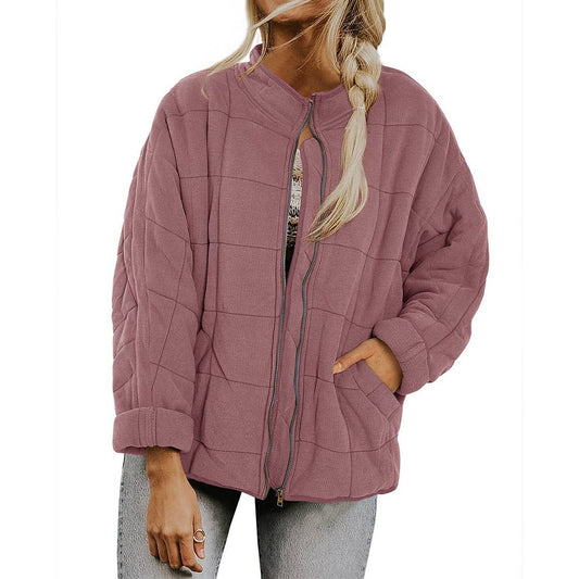 SOLID COLOR STAND-UP COLLAR LOOSE POCKETS JACKET