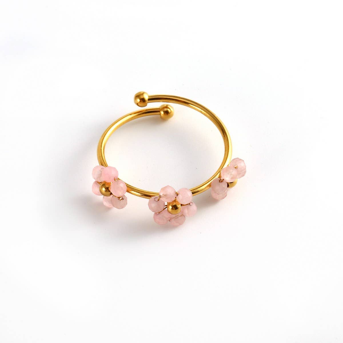 Triple Flower Open Ring in Natural Stone Steel