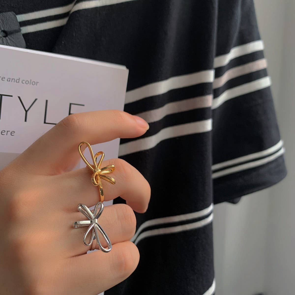 ADJUSTABLE IRREGULAR BOW OPEN RING FOR WOMEN_CWAJE3108