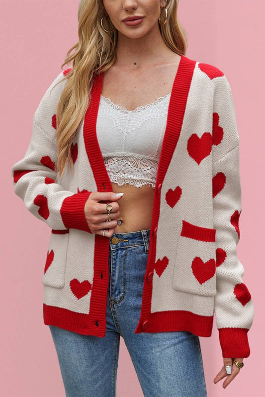 CWOCAL1824_V-NECK LOVE BUTTON UP SWEATER CARDIGAN