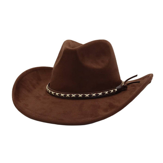 Soft Suede Western Cowboy Fedora Hat Ethnic Style_CWAH04401