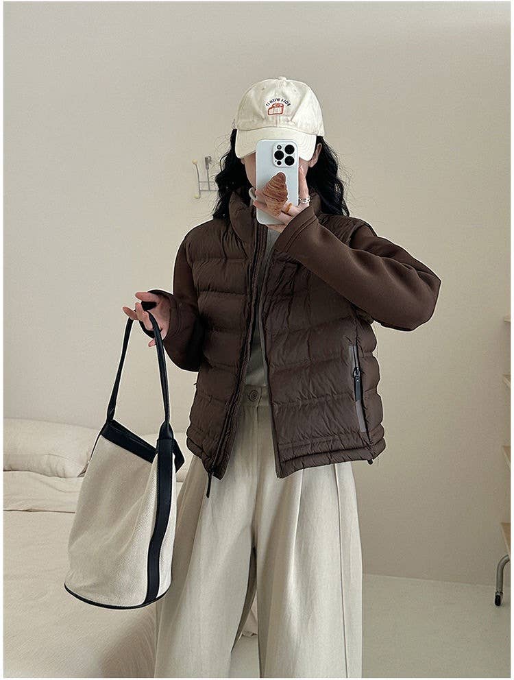 Short thin warm padded splicing padded jacket