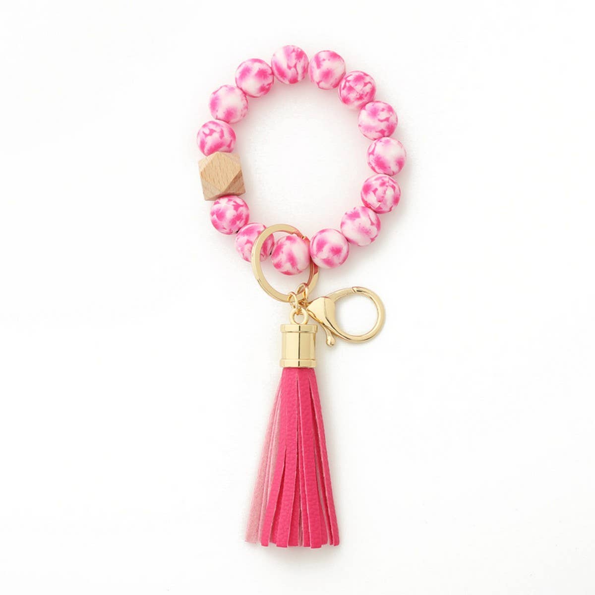 Leopard Print Silicone Bead Bracelet Keychain