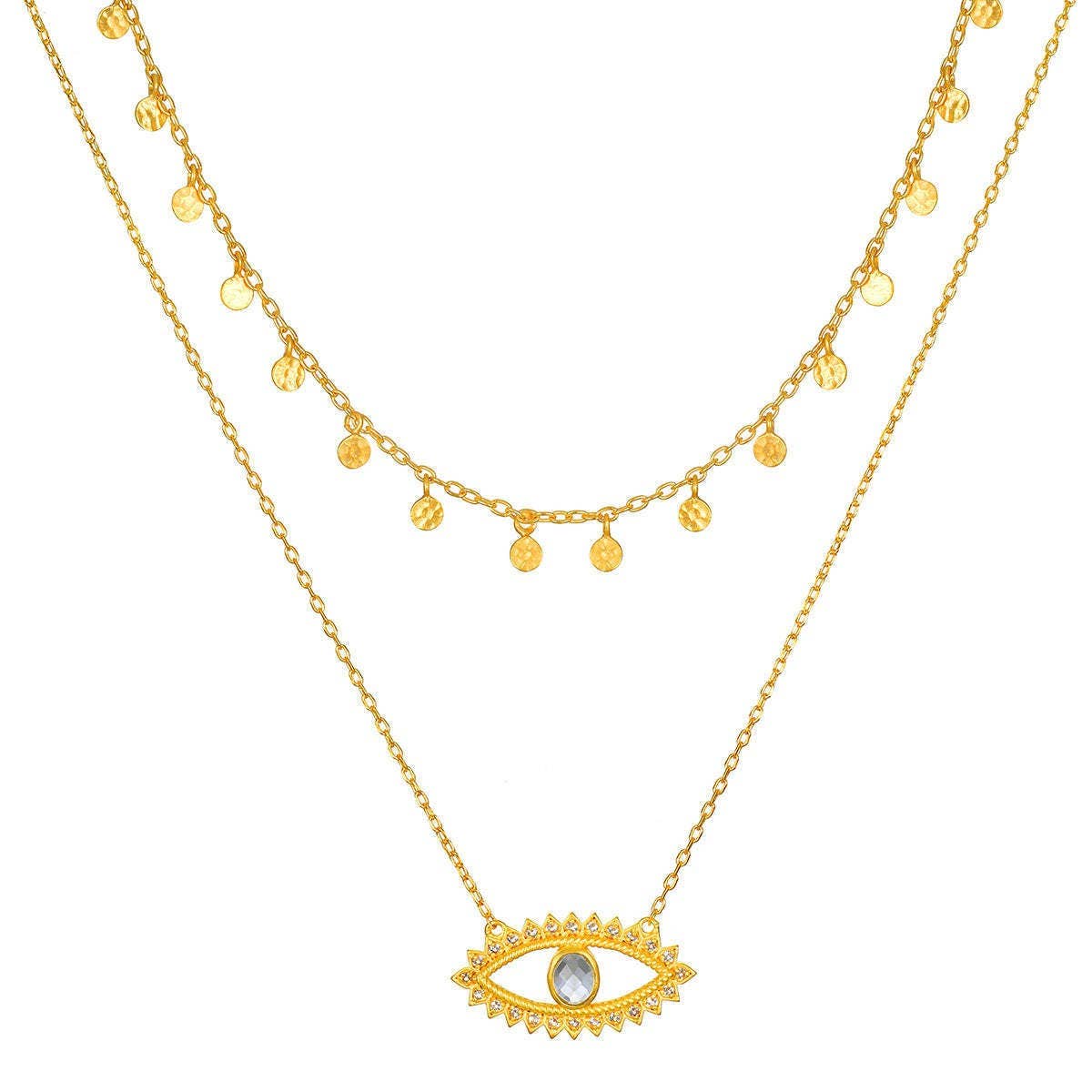 Sun and Moon Double Layered Evil Eye Necklace