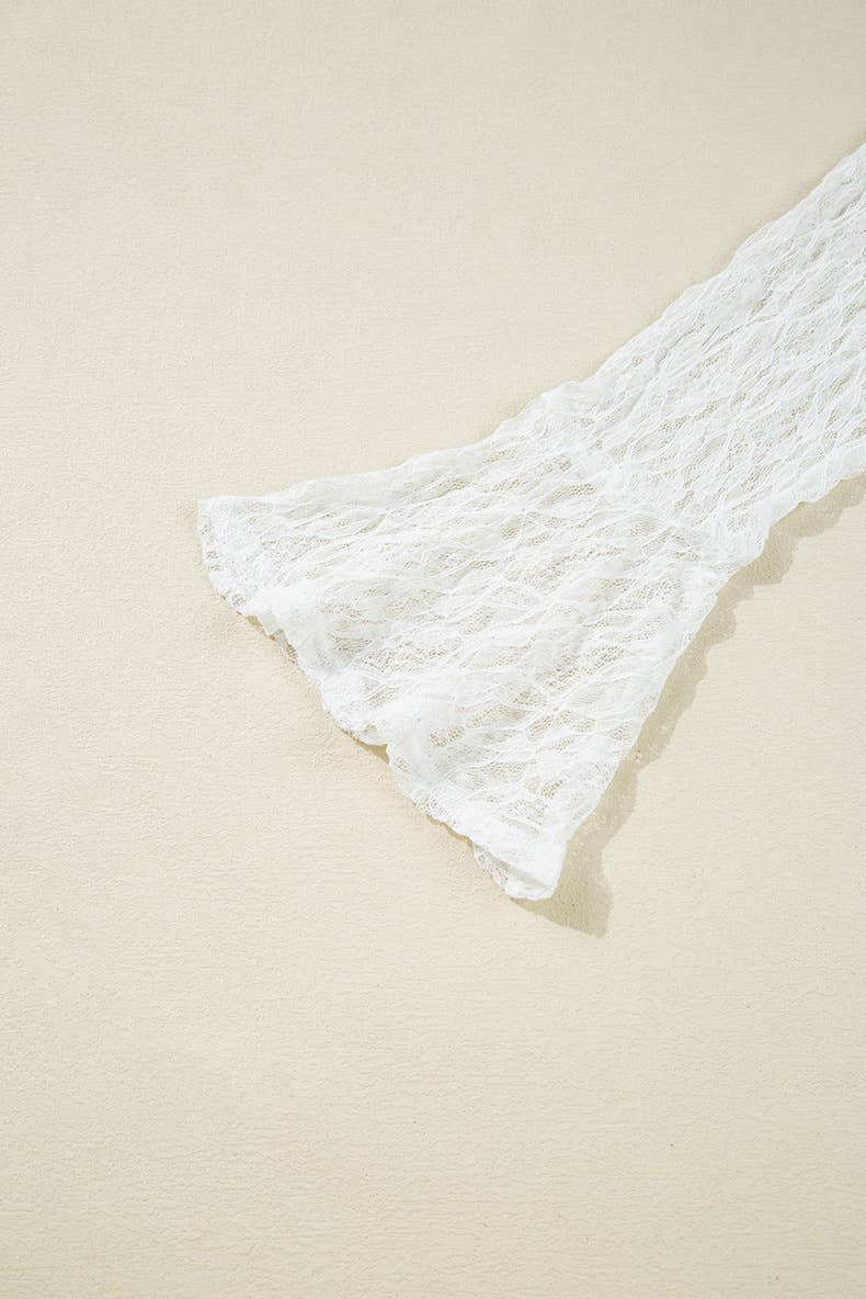 Hollowed-out semi-high-neck lace top