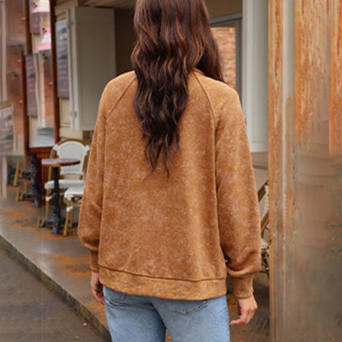 Vintage washed woolen coat with folded collar